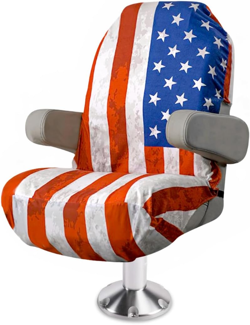 SKIPPER SEAT Boat Seat Cover - Microfiber USA Flag, Quick-Dry, Universal Fit, Stylish American Flag Design for Captain's Chairs, Pontoon Towel Seat Covers - Image 1